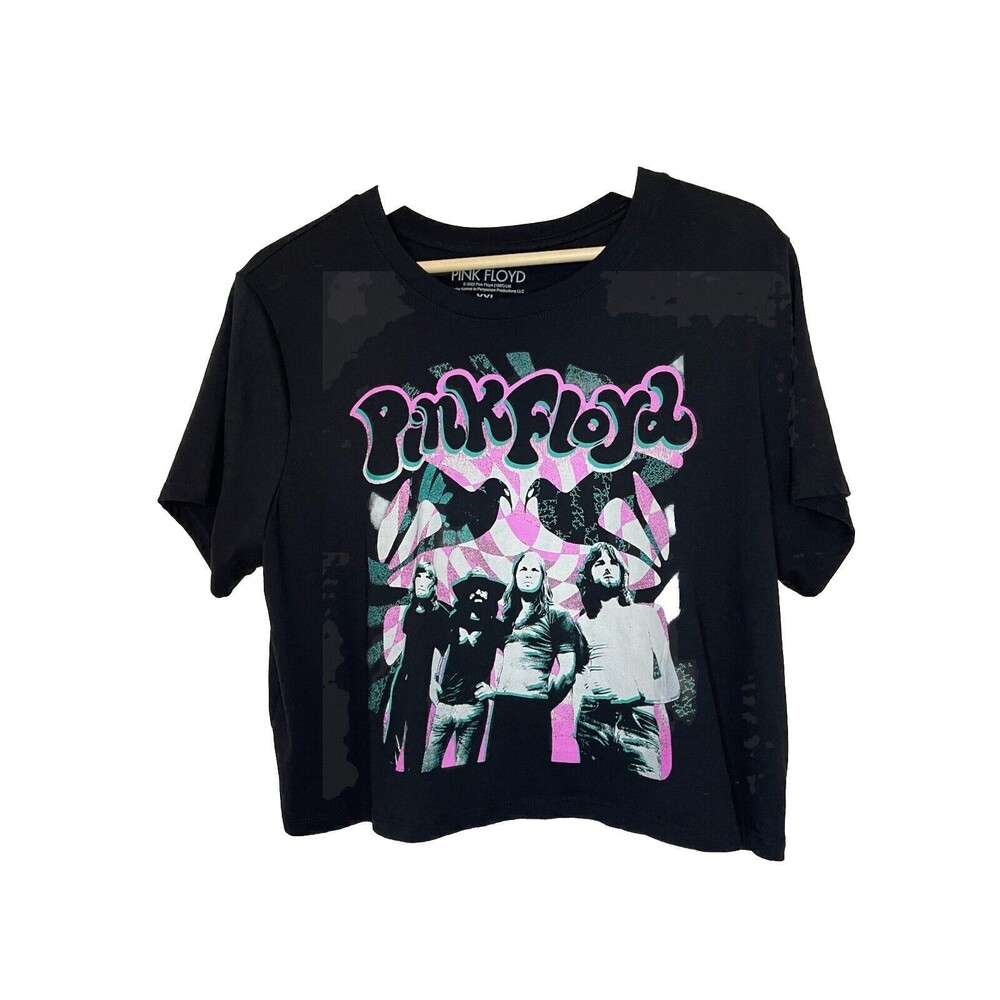 Pink Floyd Crop Graphic Tshirt Women's XXLarge Black Short Sleeve Neon